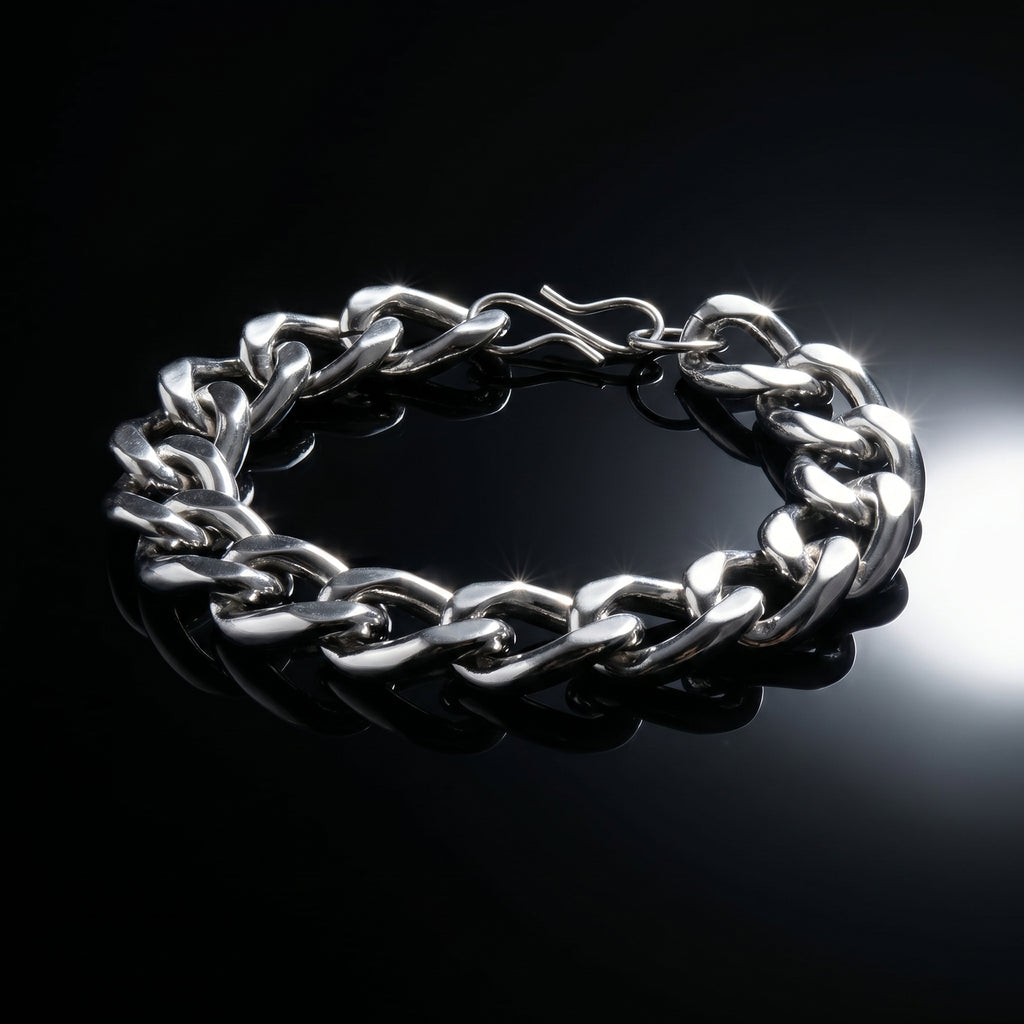Aurev MEN Stainless Steel Silver Chain Bracelet for Men | 14mm Width | 21.5cm Length | Premium Cuban Link Design