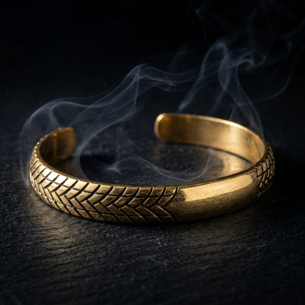 Men’s Gold-Tone Textured Kada Bracelet (Open Cuff Style)