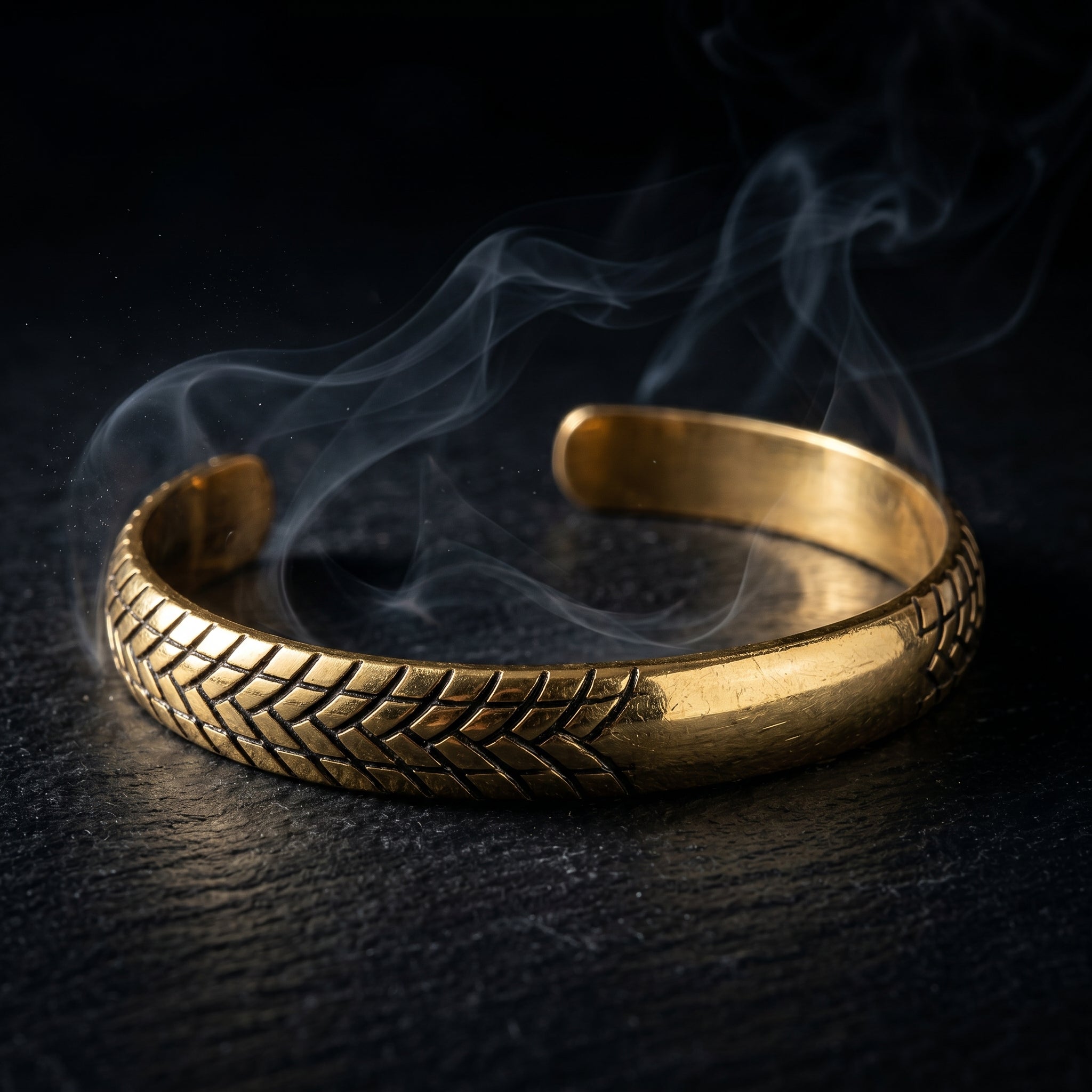 Men’s Gold-Tone Textured Kada Bracelet (Open Cuff Style)