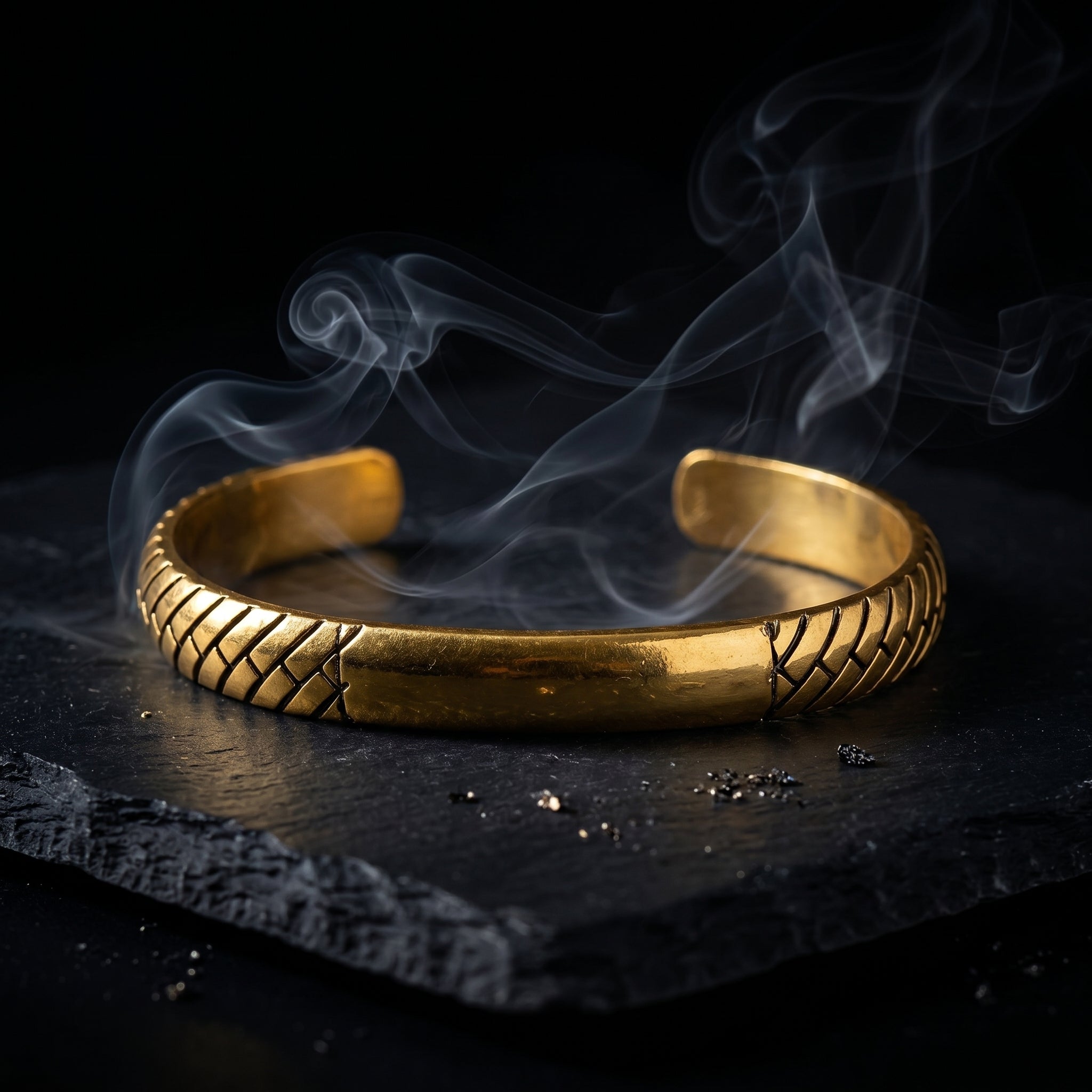 Men’s Gold-Tone Textured Kada Bracelet (Open Cuff Style)