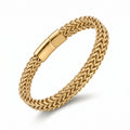 Aurev MEN Gold Plated Stainless Steel Dual Link Chain Bracelet with Magnetic Lock  | Length: 8.5 Inch, Width: 9 mm