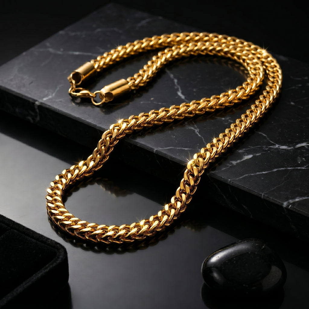 Aurev MEN Premium Gold Cuban Link Chain for Men – Length 22 inch | Width 6 mm