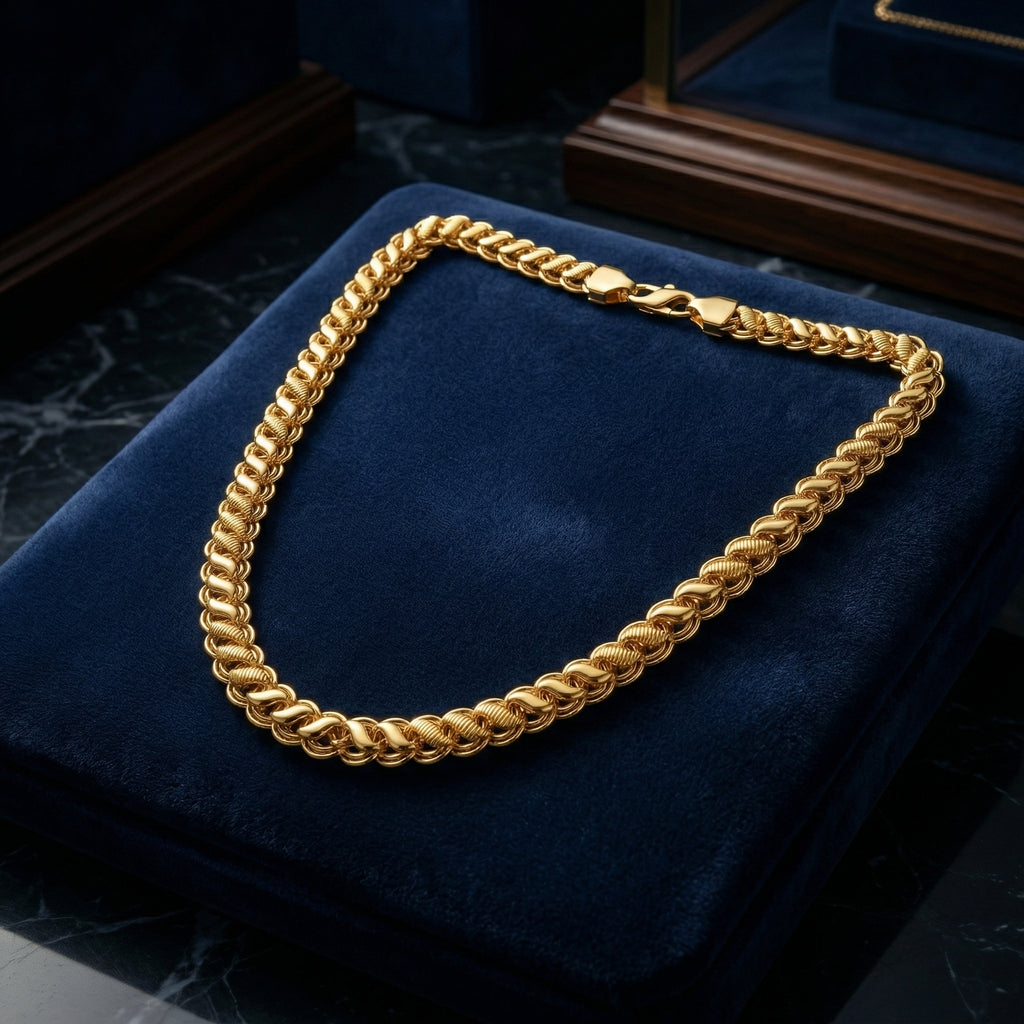 Gold Plated Stylish Golden Chain Necklace For Men, 9 mm Thickness (Width) & 20 inch Length