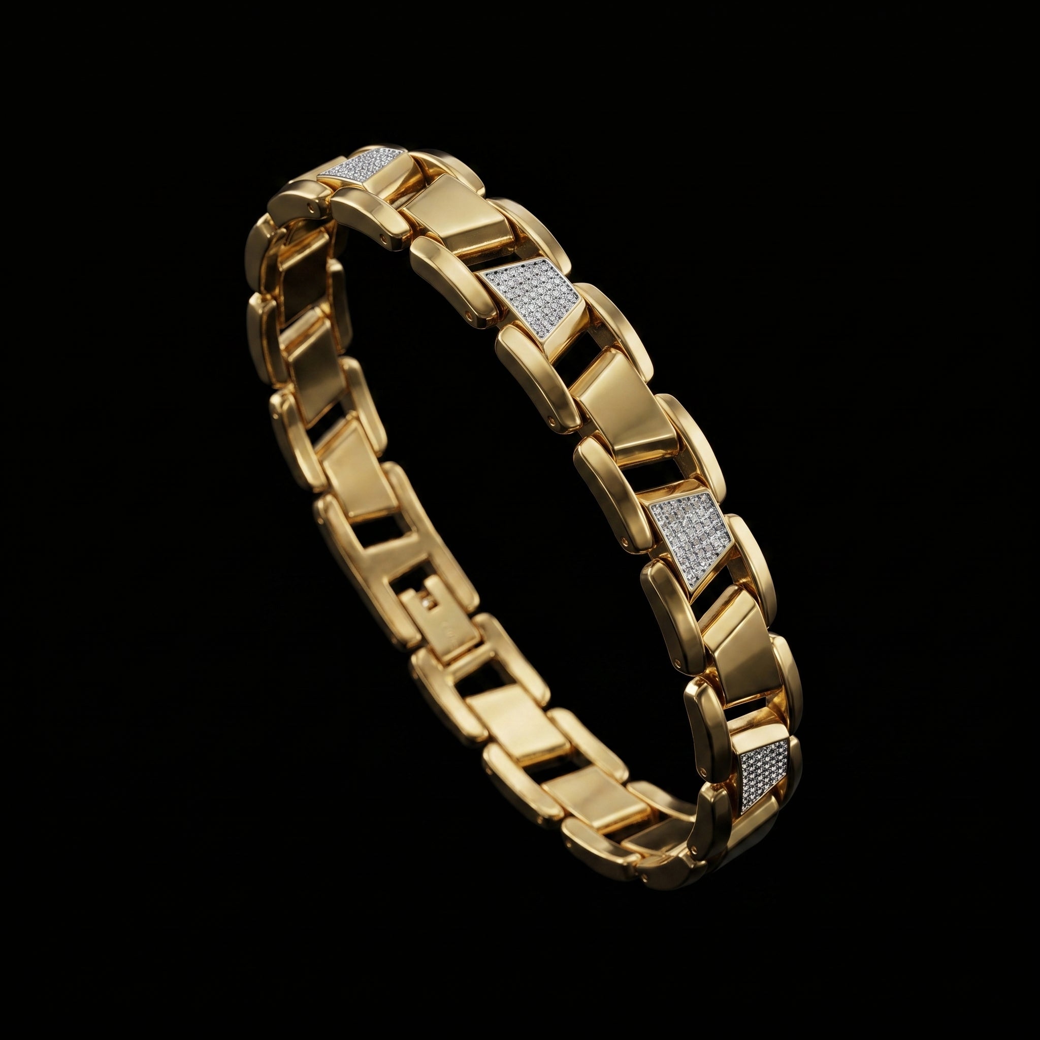 Luxury Gold-Tone with Iced Accent Links Bracelet, Length 8 inch | Width 12 mm | Weight 43 gram
