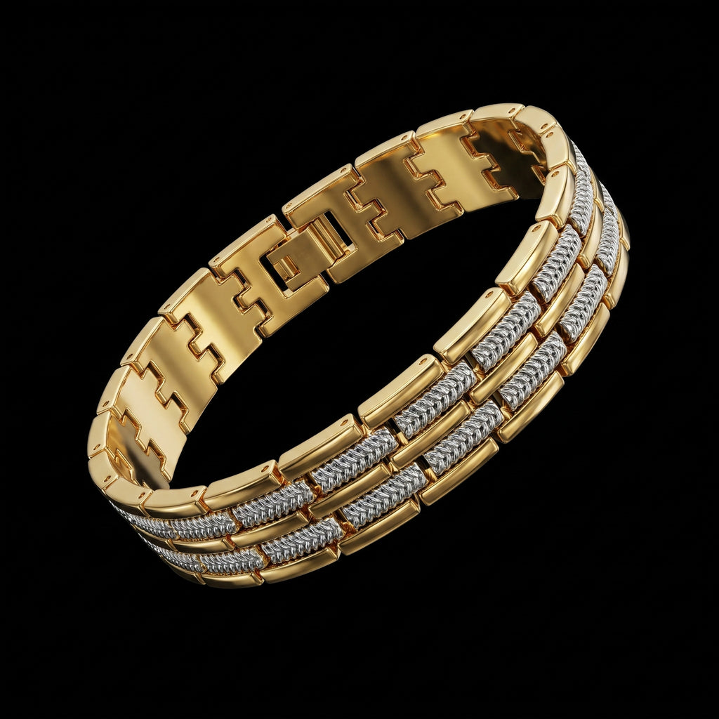 Luxury Dual-Tone Gold & Silver Link Bracelet for Men, Length 8.5 inch | Width 12 mm