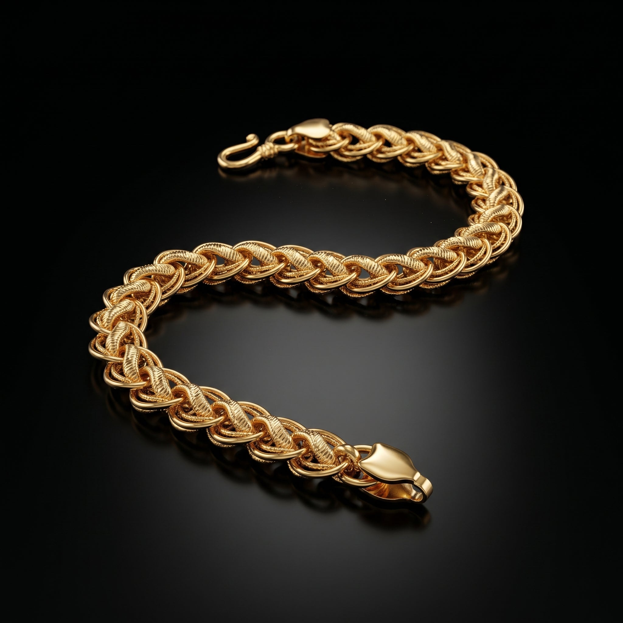 Double Link Pattern , Gold plated Bracelet for Men, 8.5 Inch Length and 12 mm Width