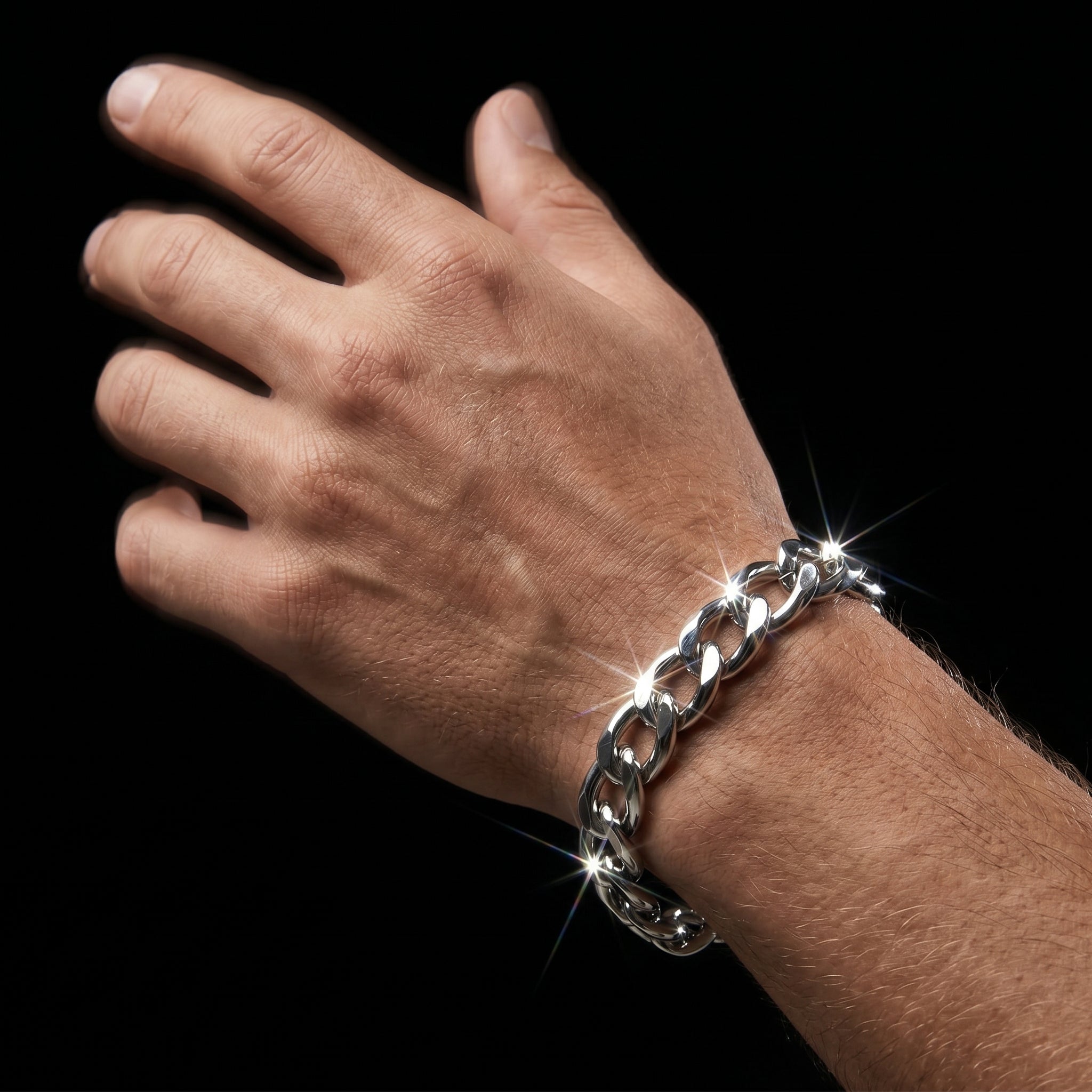 Aurev MEN Stainless Steel Silver Chain Bracelet for Men | 14mm Width | 21.5cm Length | Premium Cuban Link Design