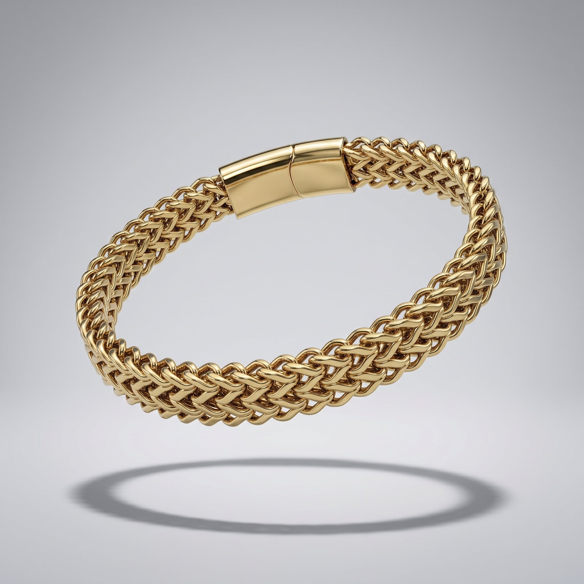 Aurev MEN Gold Plated Stainless Steel Dual Link Chain Bracelet with Magnetic Lock  | Length: 8.5 Inch, Width: 9 mm