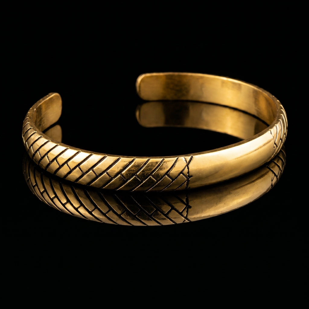 Men’s Gold-Tone Textured Kada Bracelet (Open Cuff Style)