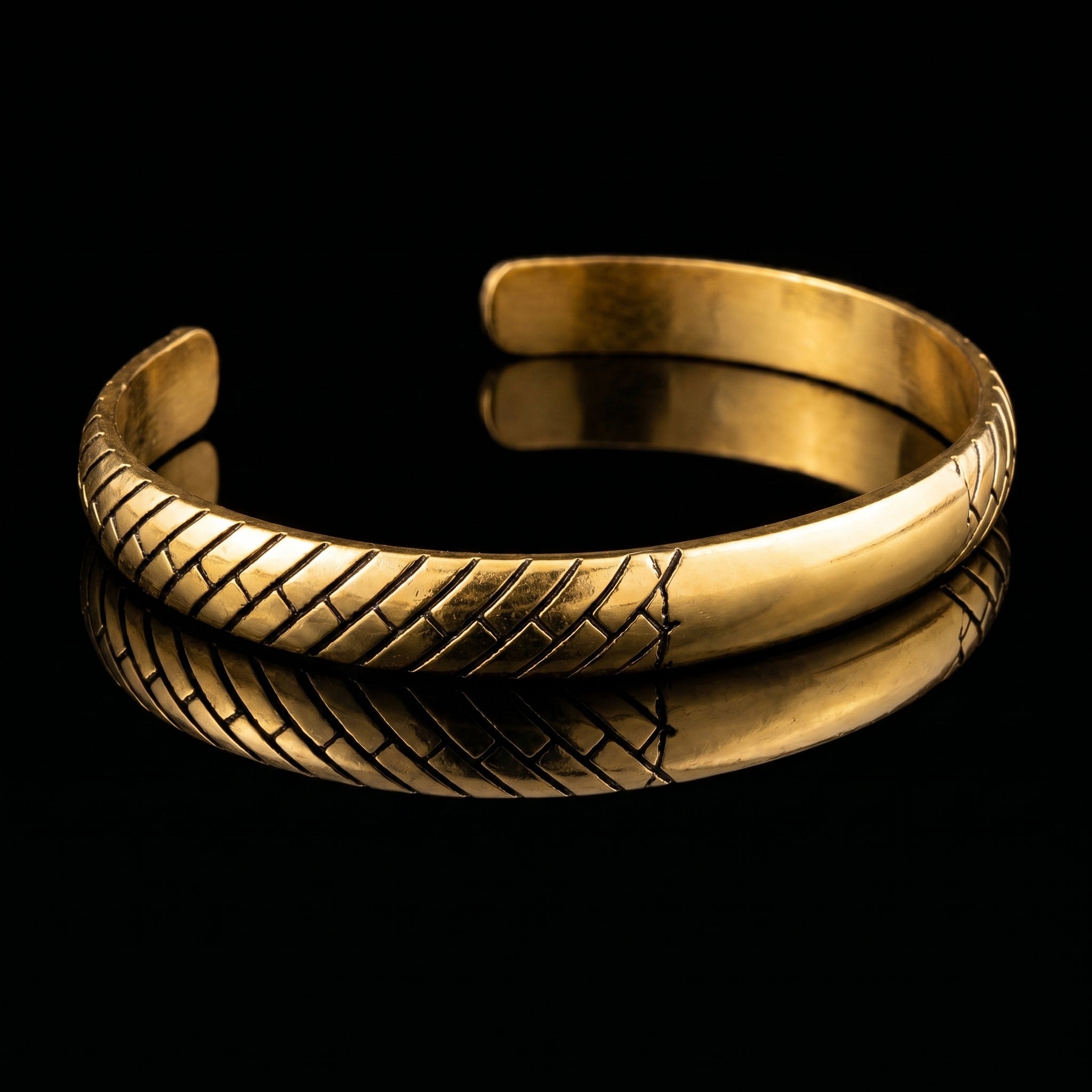 Men’s Gold-Tone Textured Kada Bracelet (Open Cuff Style)