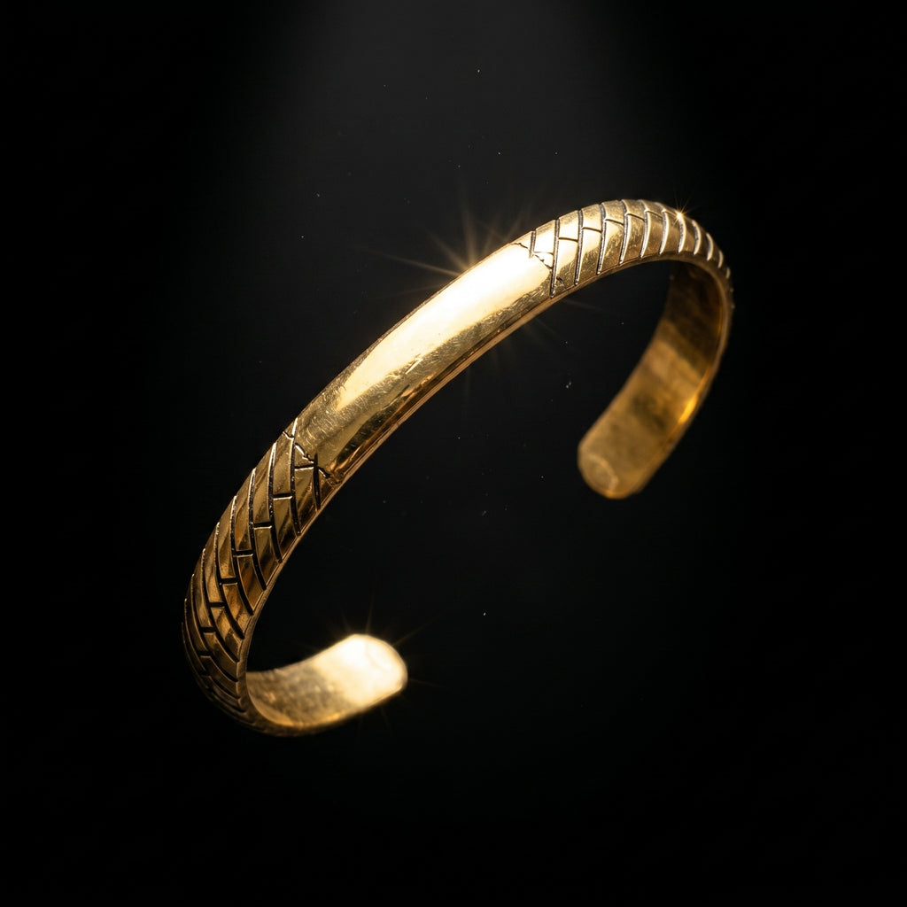 Men’s Gold-Tone Textured Kada Bracelet (Open Cuff Style)