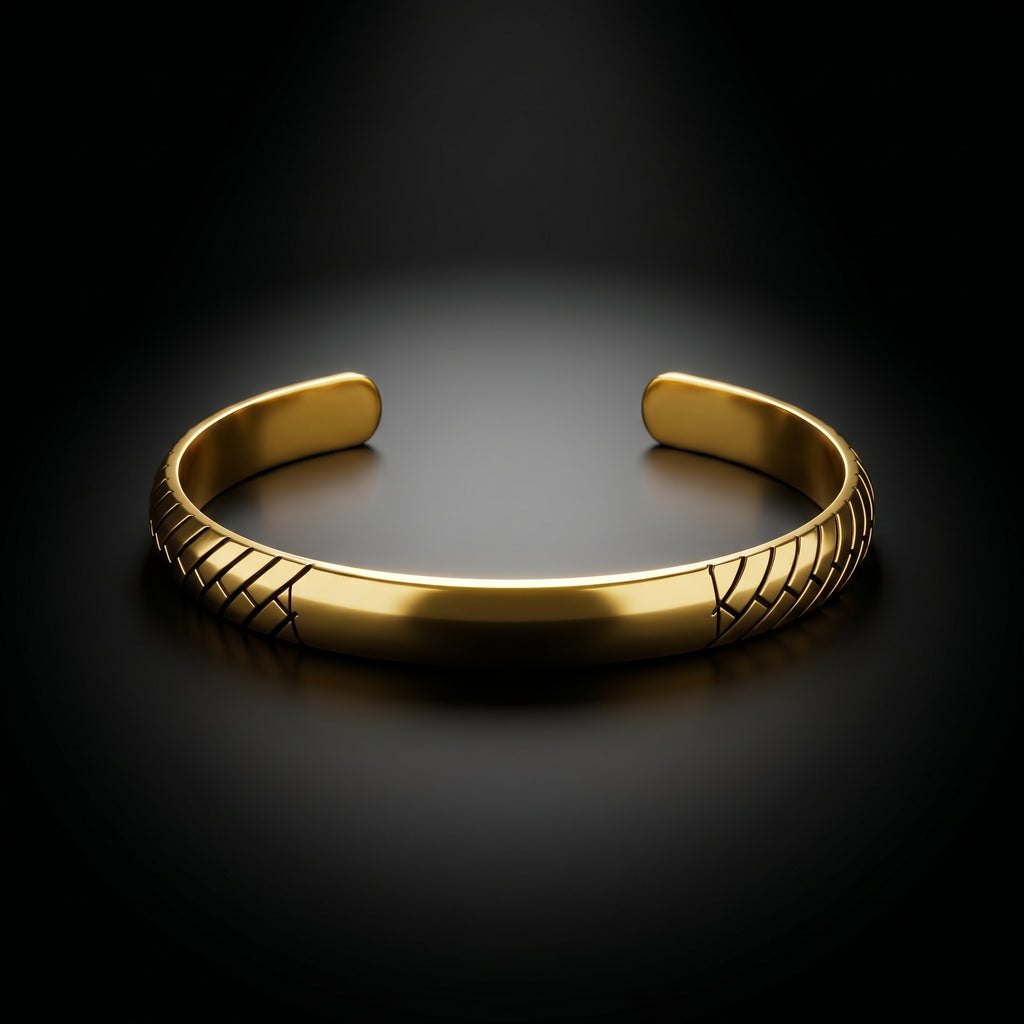 Men’s Gold-Tone Textured Kada Bracelet (Open Cuff Style)