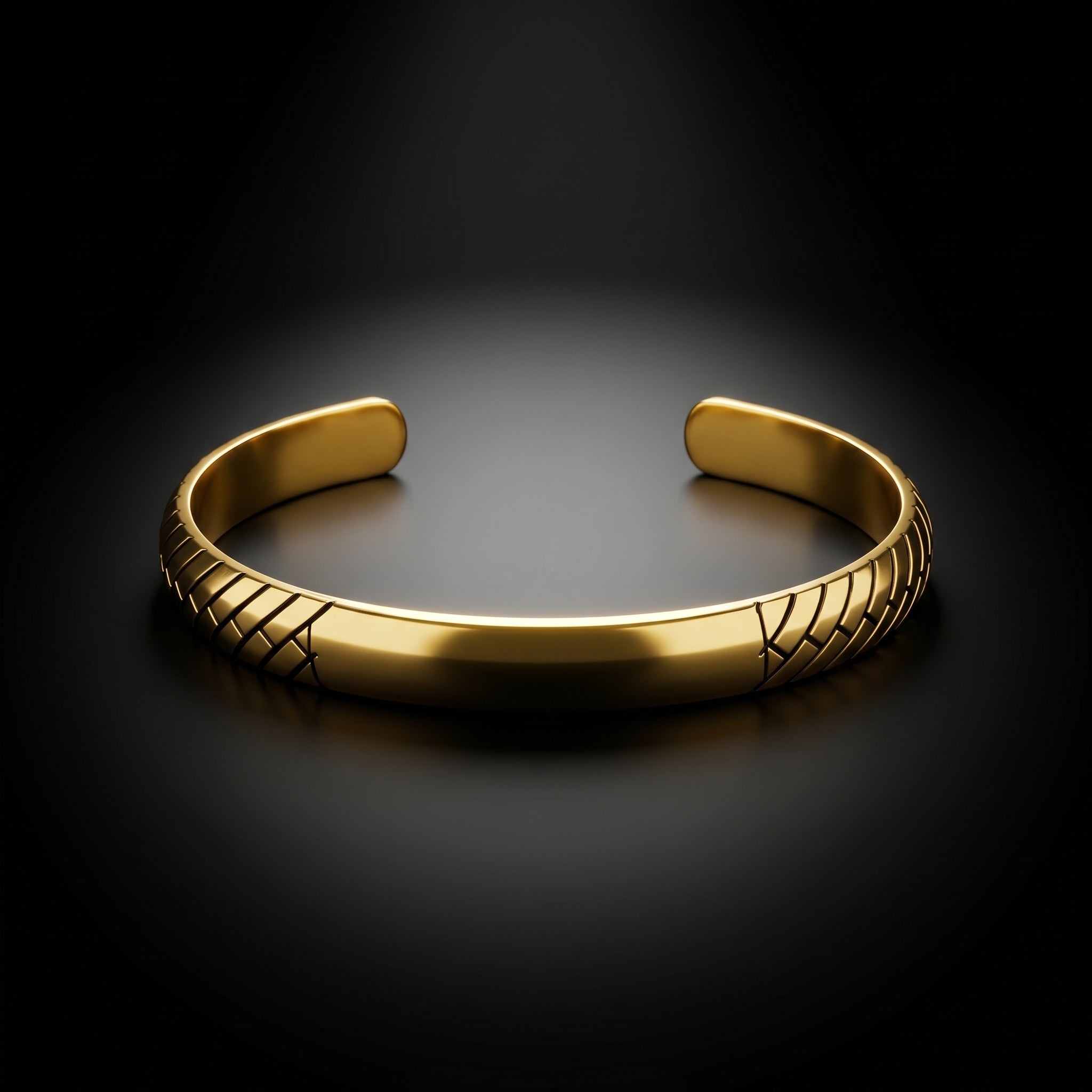 Men’s Gold-Tone Textured Kada Bracelet (Open Cuff Style)