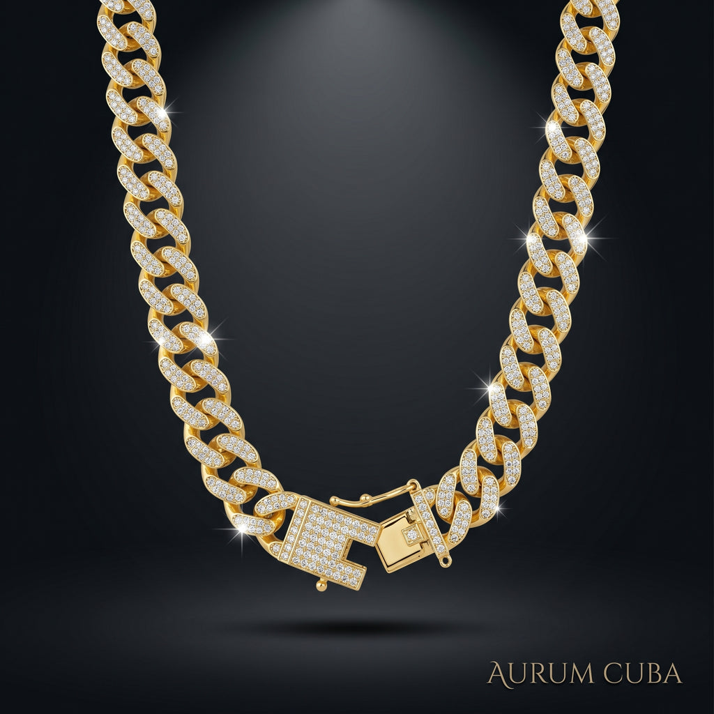 AUREV MEN Iced Cuban Link Necklace – Premium Gold-Plated Statement Chain for Men, Length 20 Inch and width 14 mm