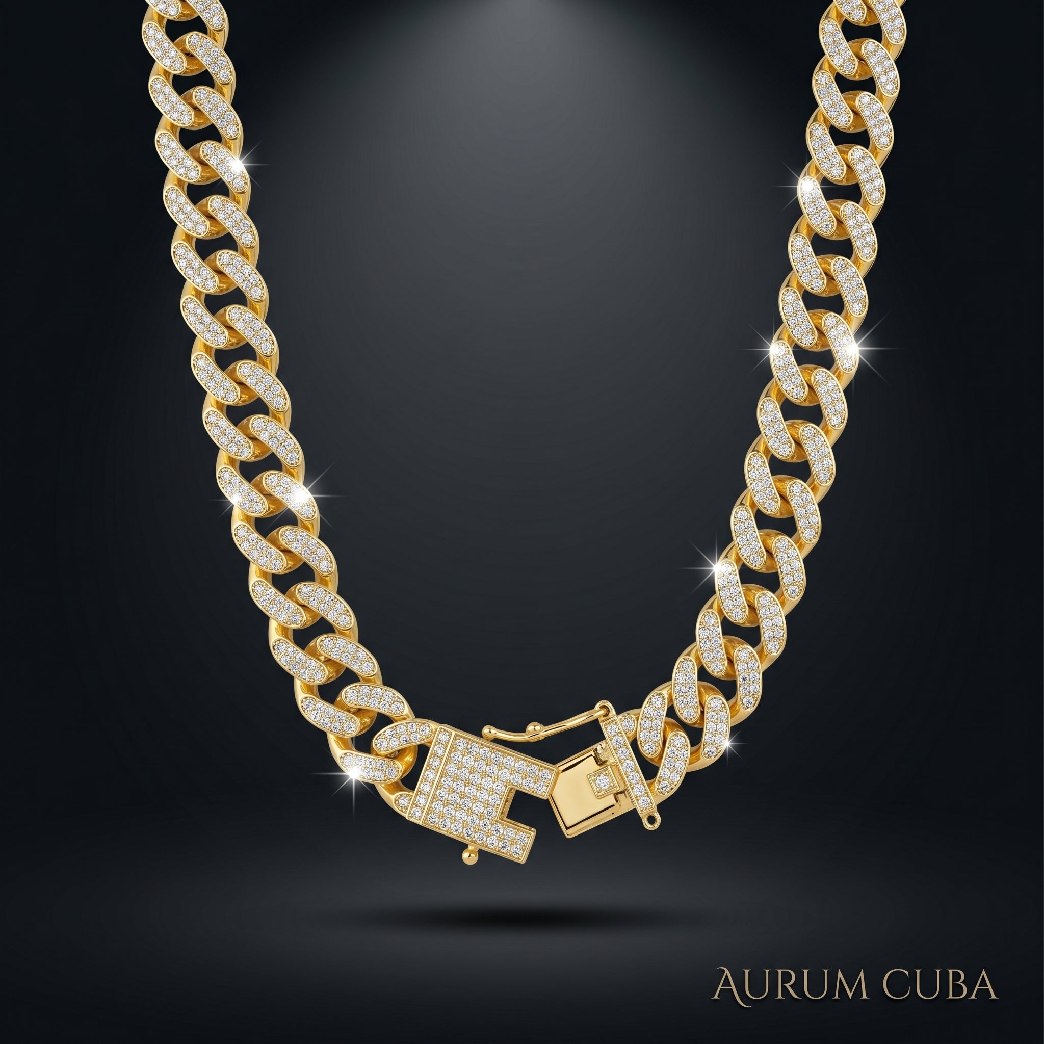 AUREV MEN Iced Cuban Link Necklace – Premium Gold-Plated Statement Chain for Men, Length 20 Inch and width 14 mm