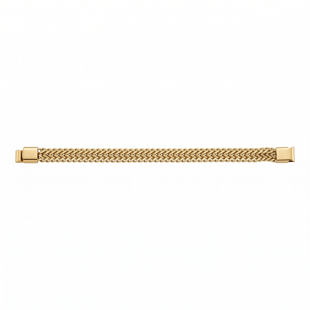 Aurev MEN Gold Plated Stainless Steel Dual Link Chain Bracelet with Magnetic Lock  | Length: 8.5 Inch, Width: 9 mm