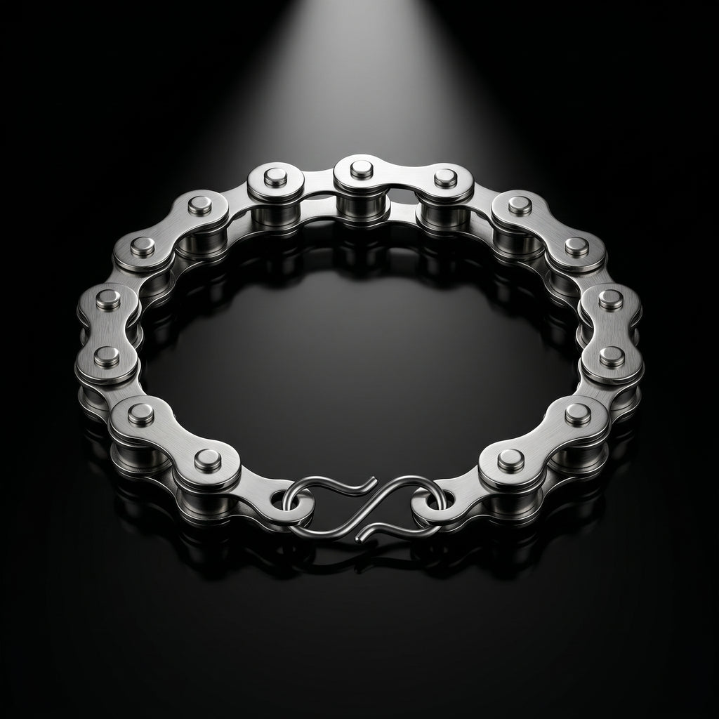 Aurev MEN Heavy Duty Bike Chain Bracelet – Stainless Steel Rugged Link Wrist Band for Men, 8.5 Inch Length and 10mm Width