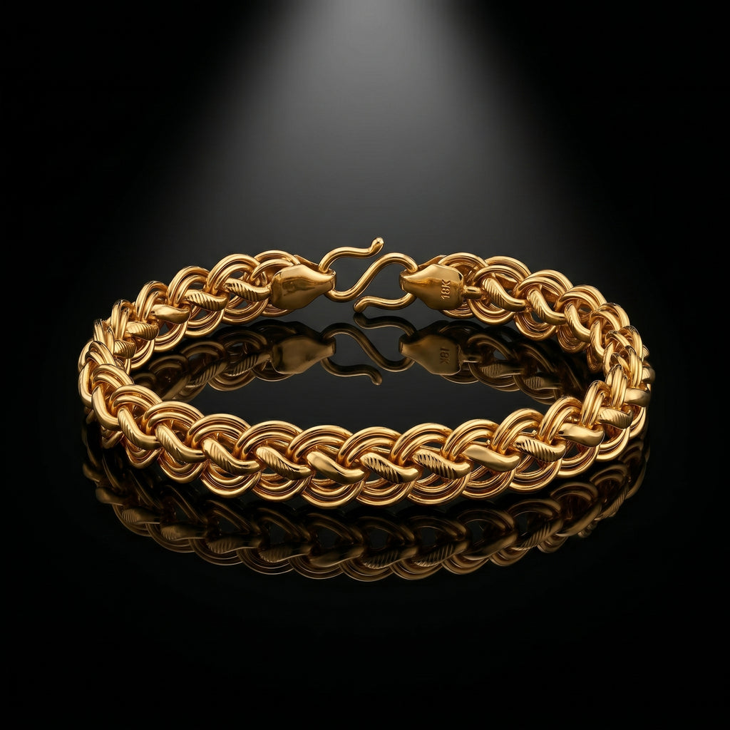 Double Link Pattern , Gold plated Bracelet for Men, 8.5 Inch Length and 12 mm Width