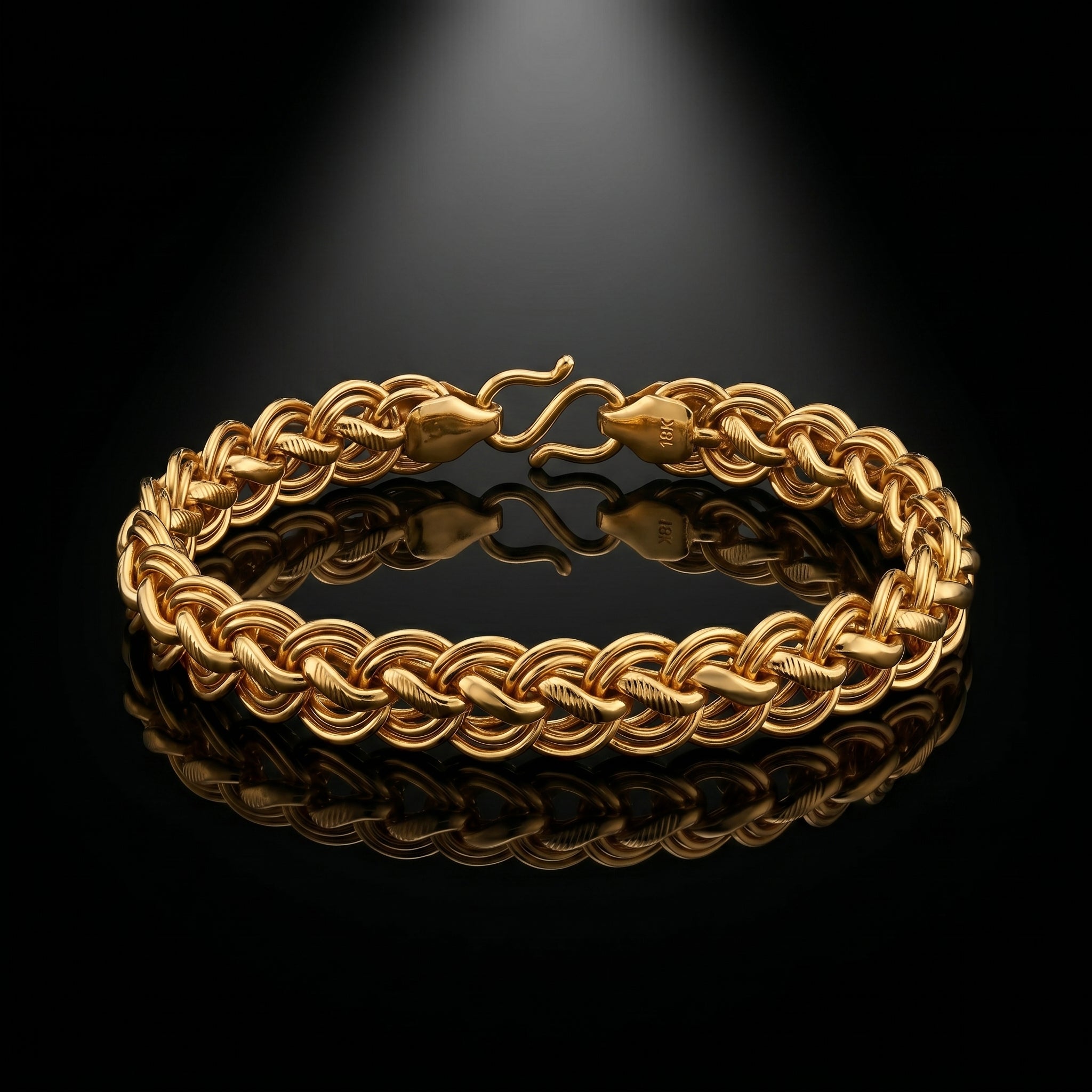 Double Link Pattern , Gold plated Bracelet for Men, 8.5 Inch Length and 12 mm Width