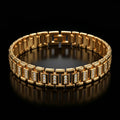 AUREV MEN Luxury Gold-Tone Crystal Link Bracelet for Men | Length 8 inch and Width 12 mm