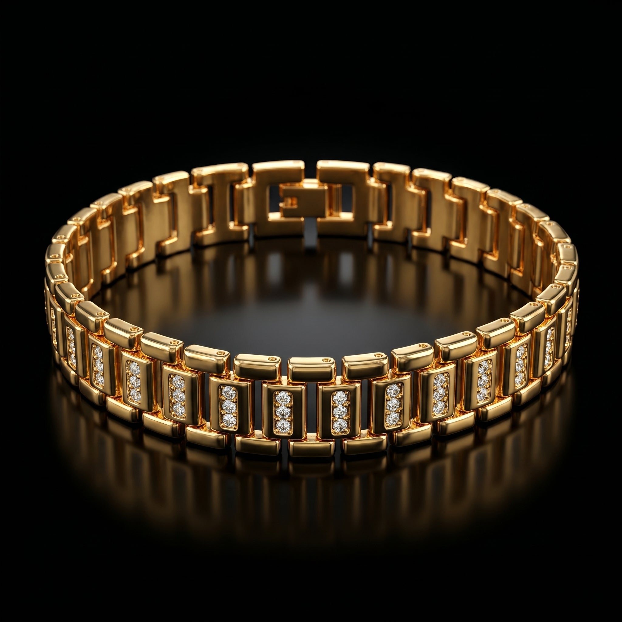 AUREV MEN Luxury Gold-Tone Crystal Link Bracelet for Men | Length 8 inch and Width 12 mm