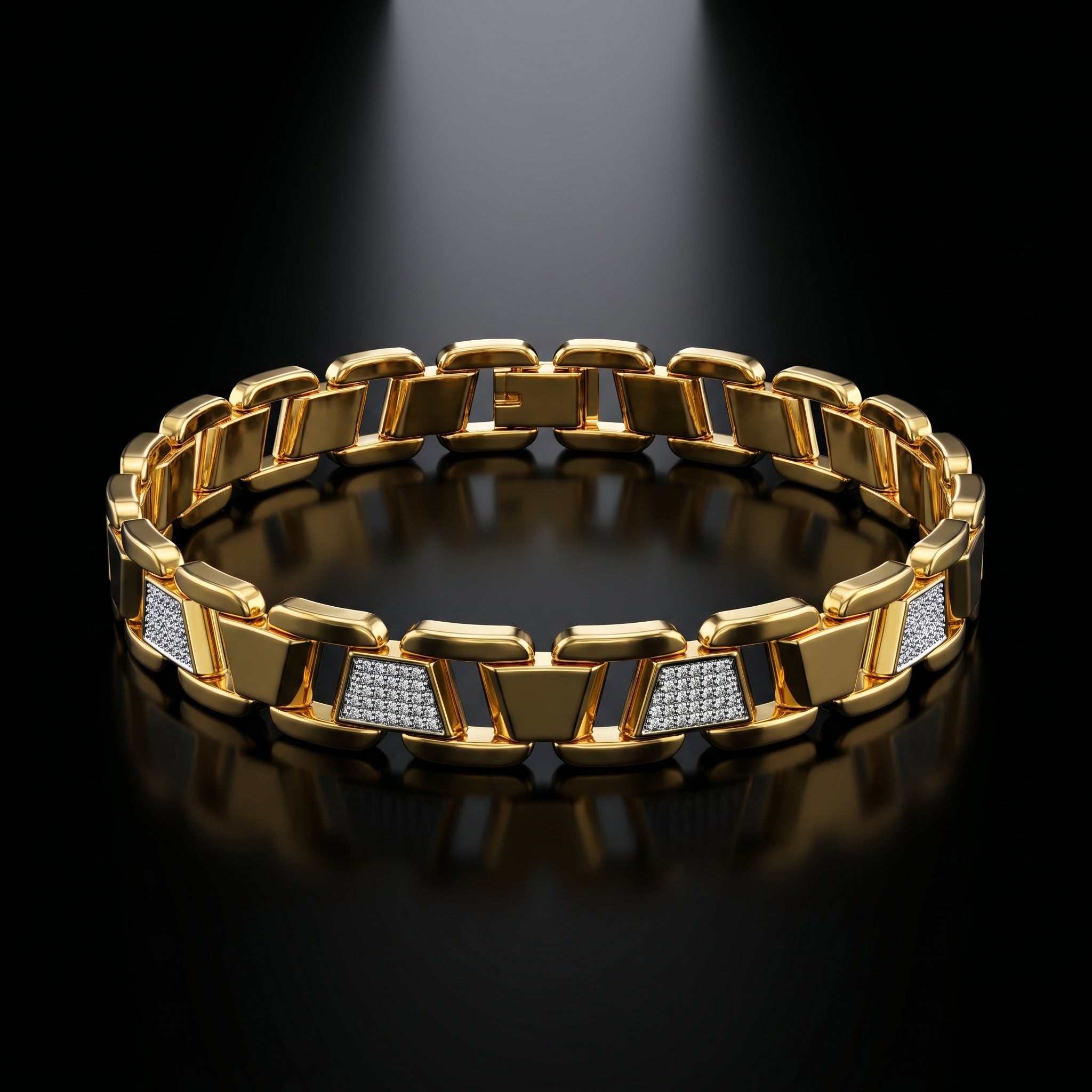 Luxury Gold-Tone with Iced Accent Links Bracelet, Length 8 inch | Width 12 mm | Weight 43 gram
