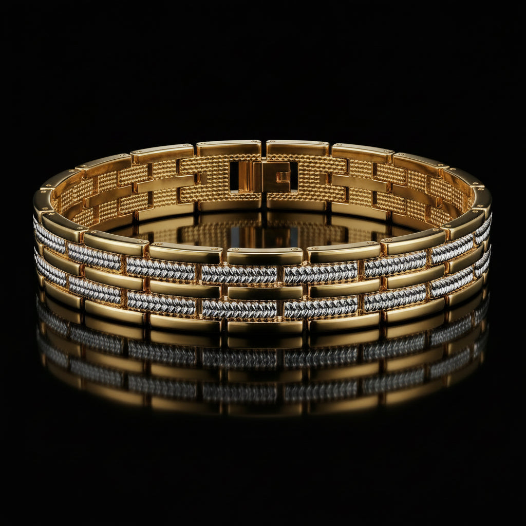 Luxury Dual-Tone Gold & Silver Link Bracelet for Men, Length 8.5 inch | Width 12 mm