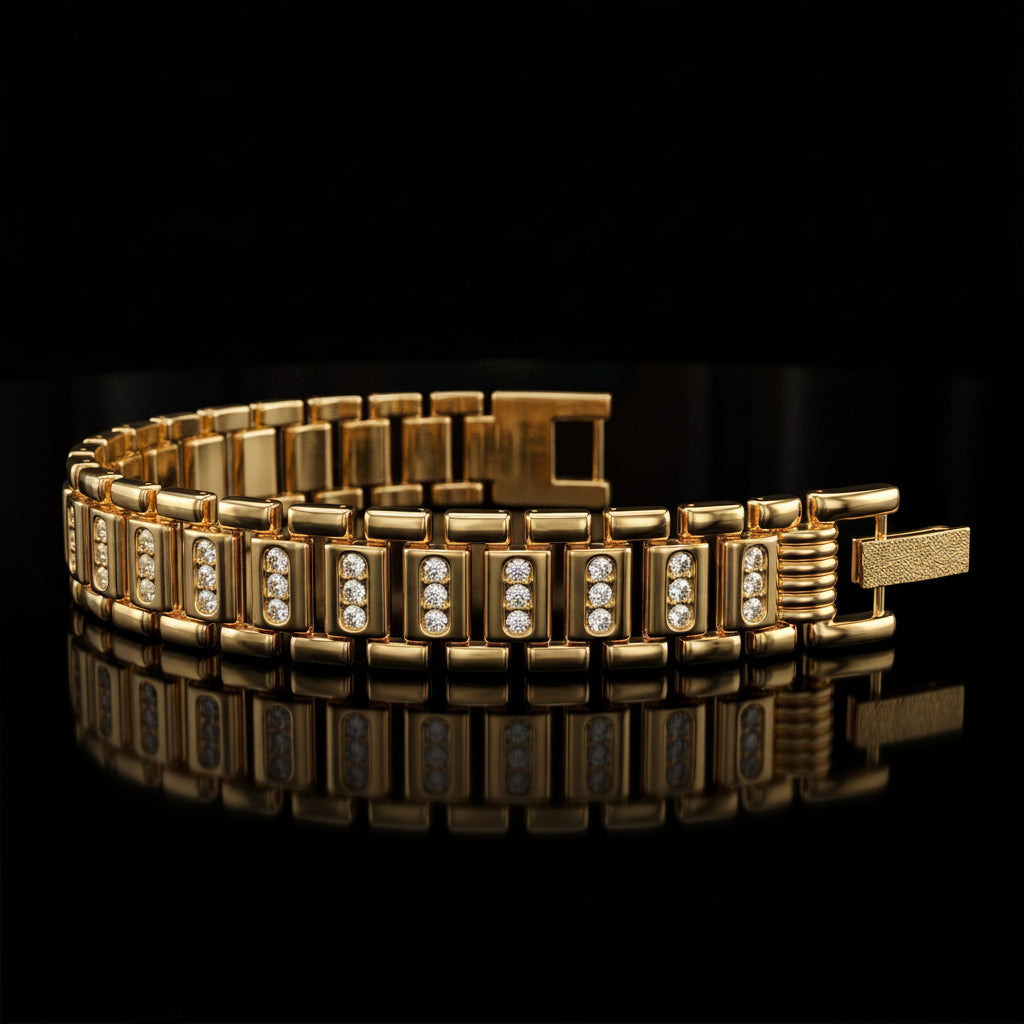 AUREV MEN Luxury Gold-Tone Crystal Link Bracelet for Men | Length 8 inch and Width 12 mm