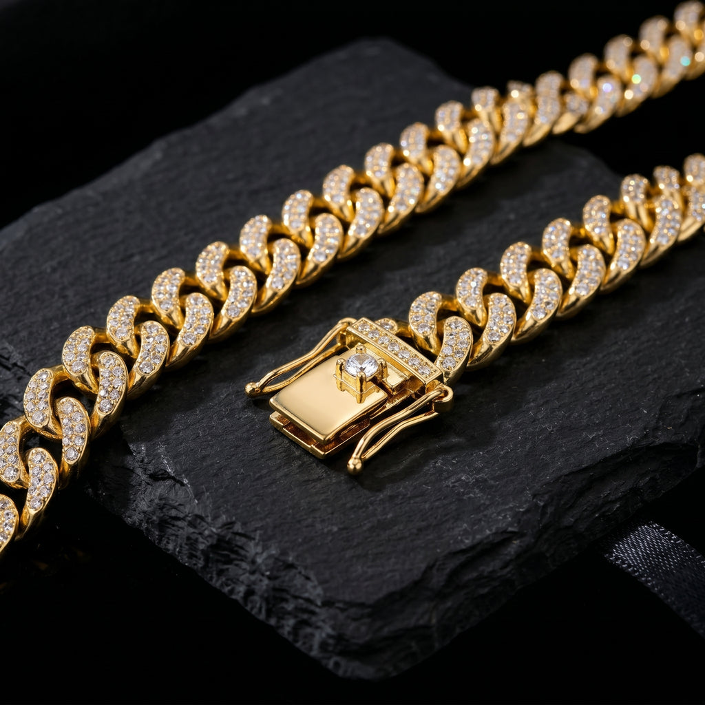 AUREV MEN Iced Cuban Link Necklace – Premium Gold-Plated Statement Chain for Men, Length 20 Inch and width 14 mm