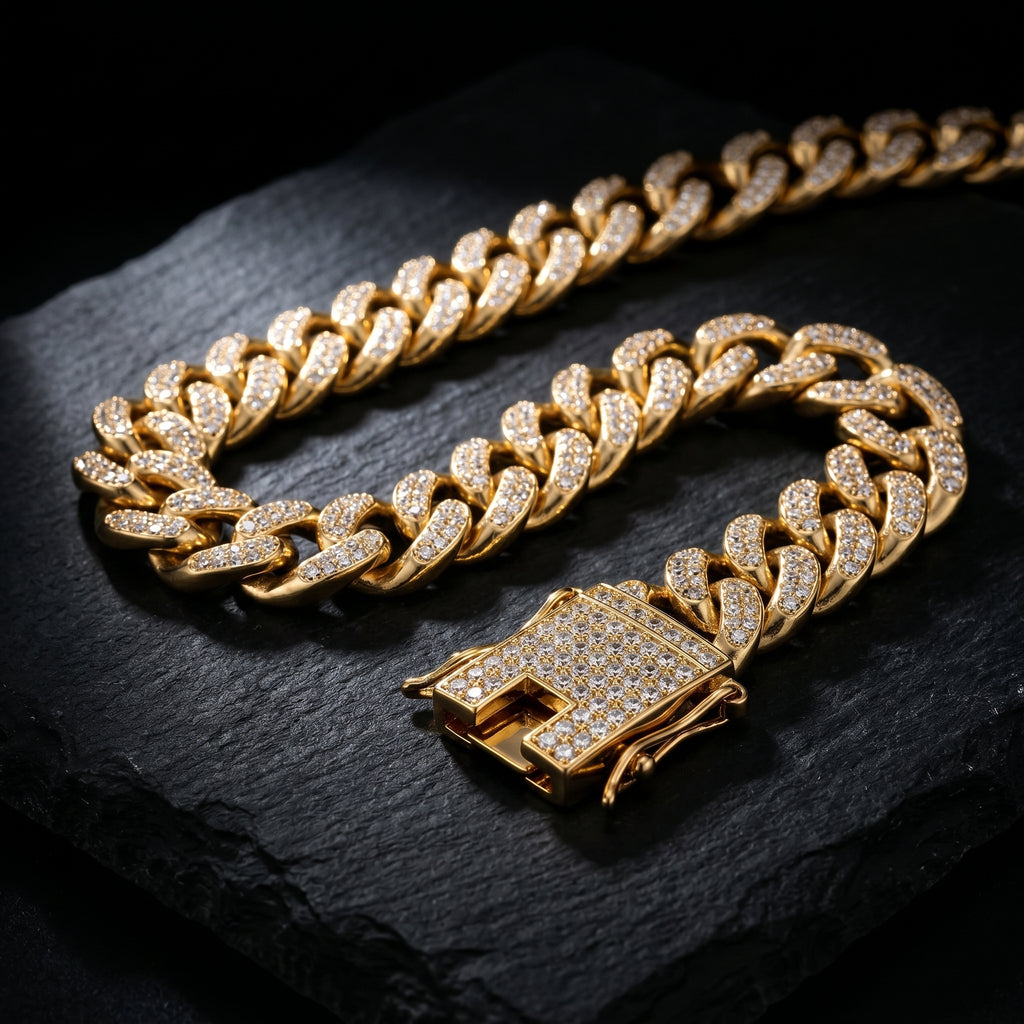 AUREV MEN Iced Cuban Link Necklace – Premium Gold-Plated Statement Chain for Men, Length 20 Inch and width 14 mm