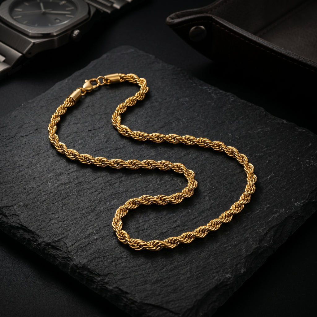 AUREV MEN Royal Rope Chain Necklace for Men, 22 Inch and width 4 mm