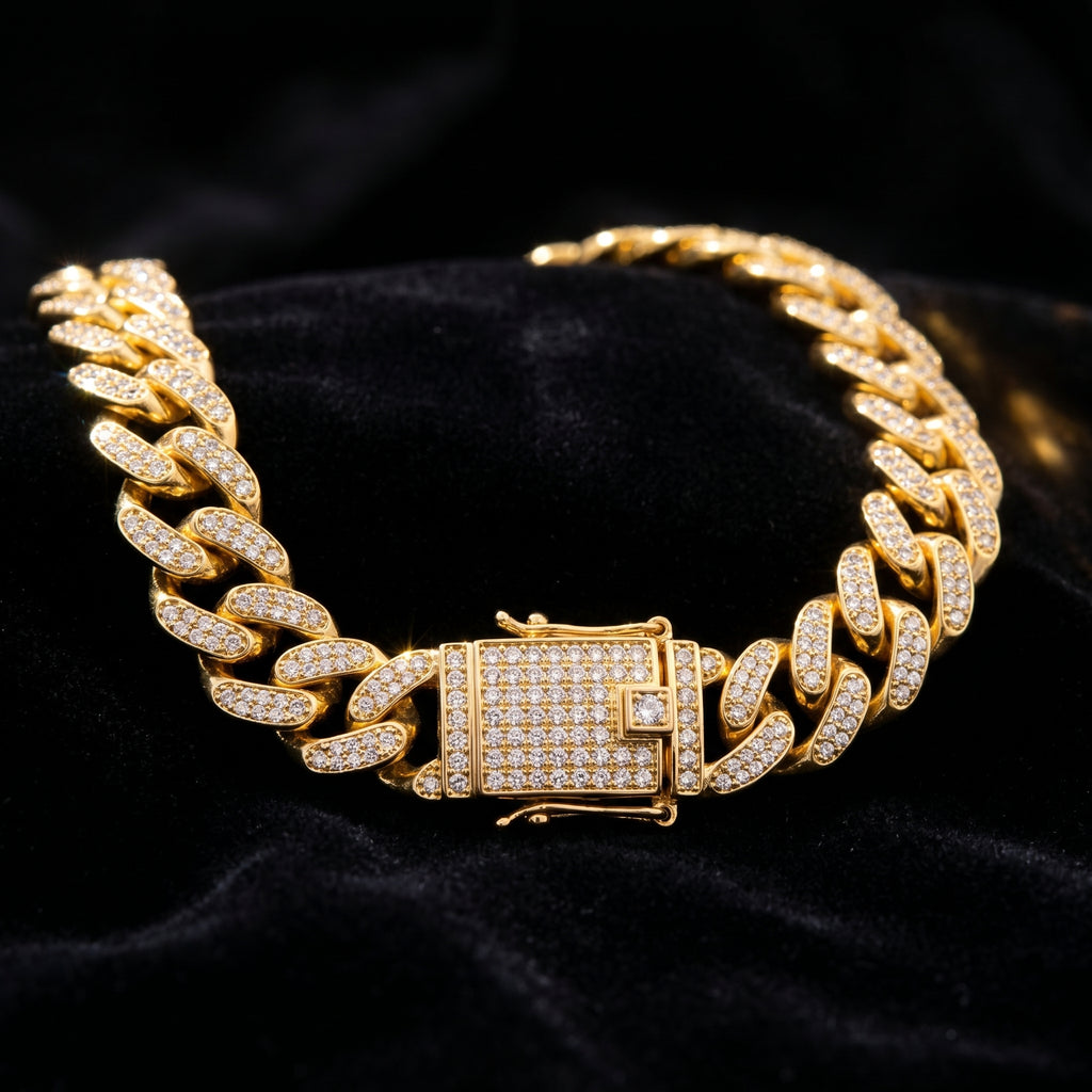 AUREV MEN Iced Cuban Link Necklace – Premium Gold-Plated Statement Chain for Men, Length 20 Inch and width 14 mm