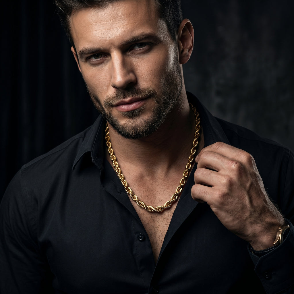 AUREV MEN Royal Rope Chain Necklace for Men, 22 Inch and width 4 mm