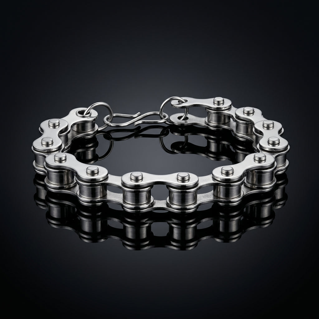 Aurev MEN Heavy Duty Bike Chain Bracelet – Stainless Steel Rugged Link Wrist Band for Men, 8.5 Inch Length and 10mm Width