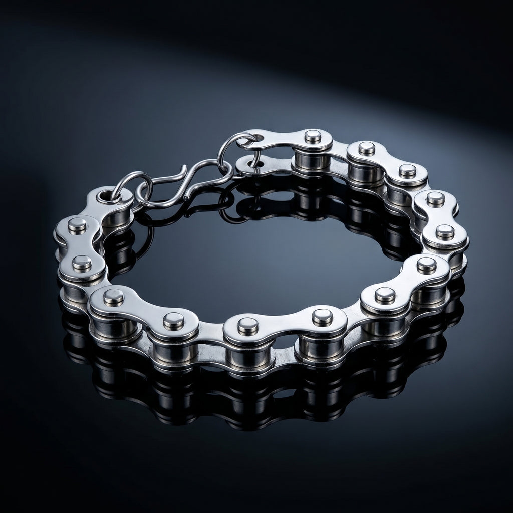 Aurev MEN Heavy Duty Bike Chain Bracelet – Stainless Steel Rugged Link Wrist Band for Men, 8.5 Inch Length and 10mm Width