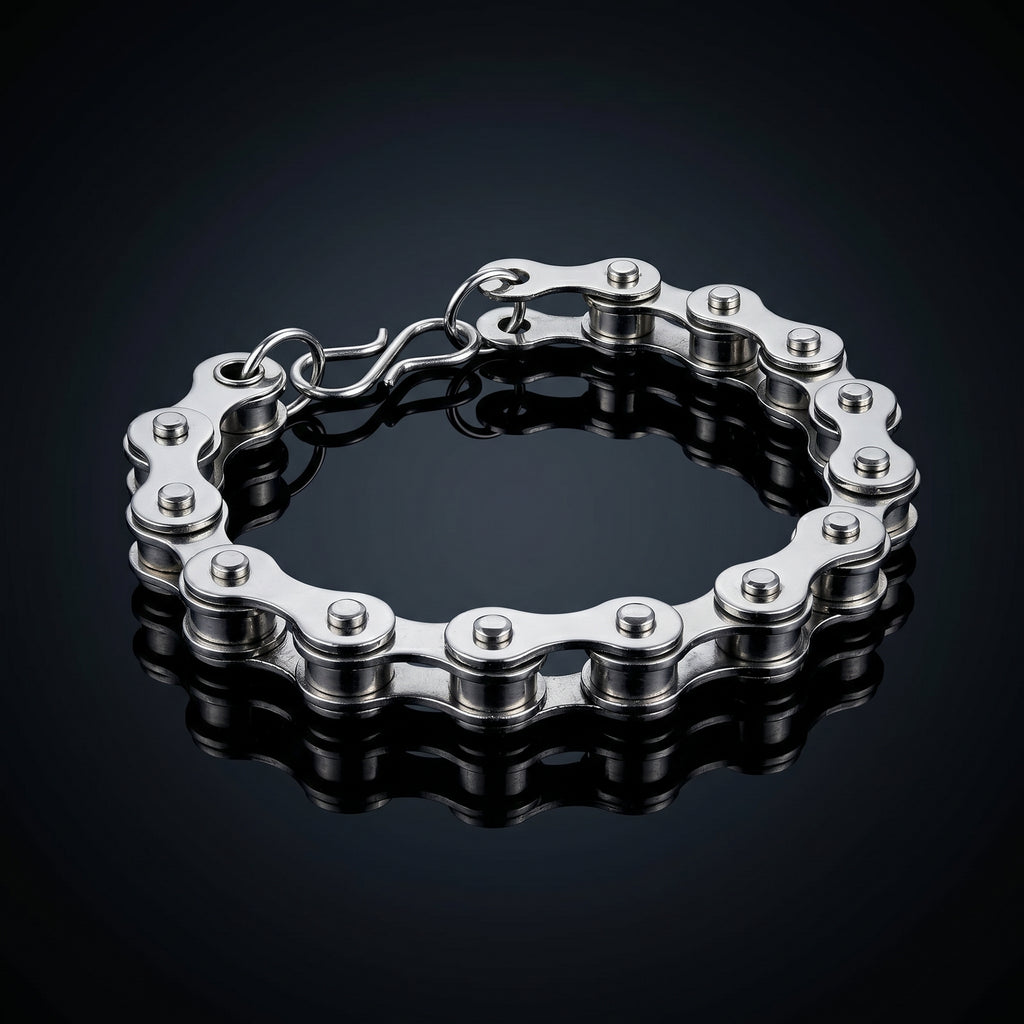 Aurev MEN Heavy Duty Bike Chain Bracelet – Stainless Steel Rugged Link Wrist Band for Men, 8.5 Inch Length and 10mm Width