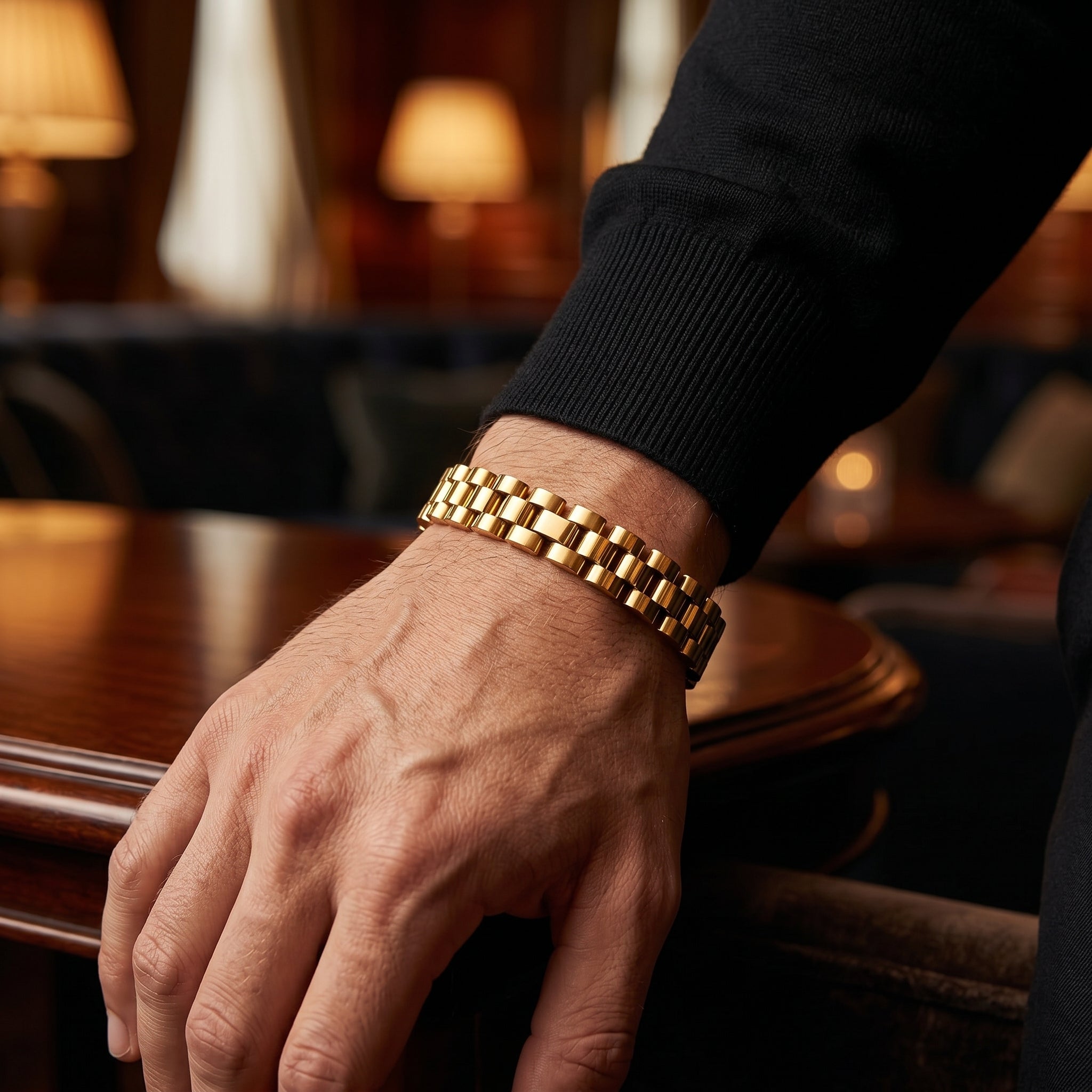 Aurev MEN Premium Gold-Tone Stainless Steel Link Bracelet for Men