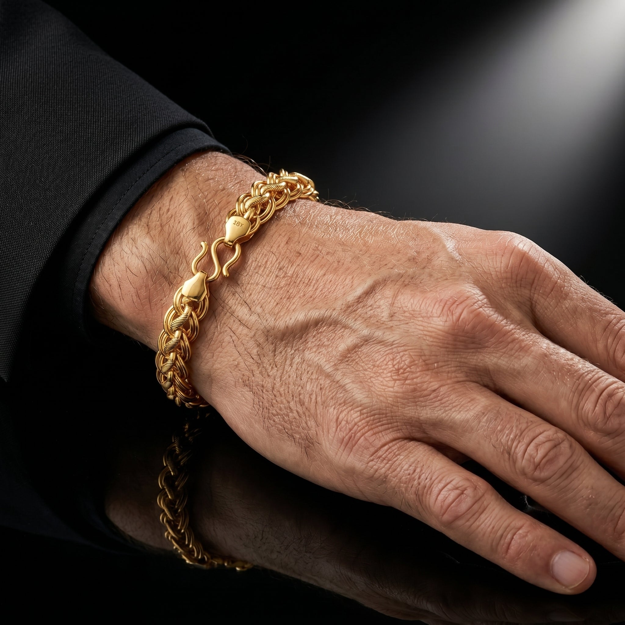 Double Link Pattern , Gold plated Bracelet for Men, 8.5 Inch Length and 12 mm Width
