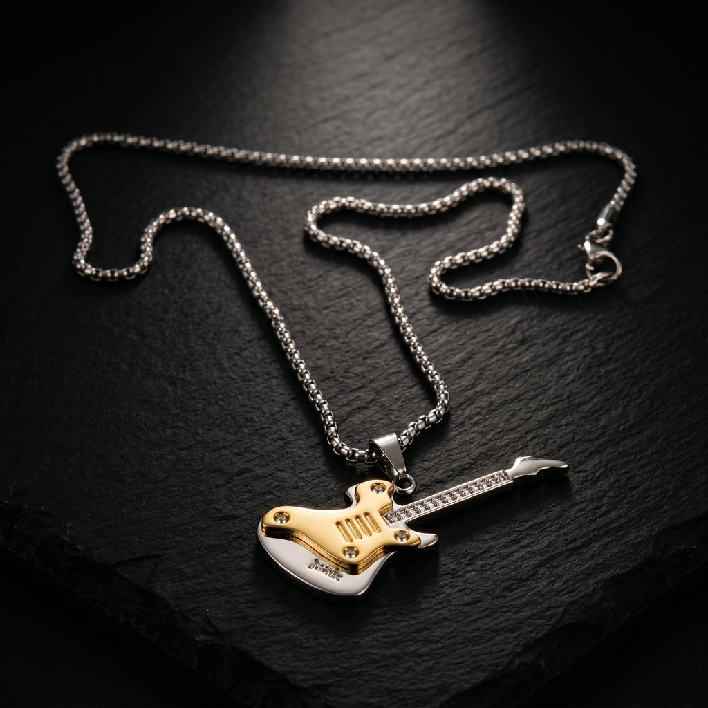 Aurev MEN Premium Guitar Pendant Necklace – Guitar height 2.3 inch | Chain length 24 Inch with Lobster Clasp lock