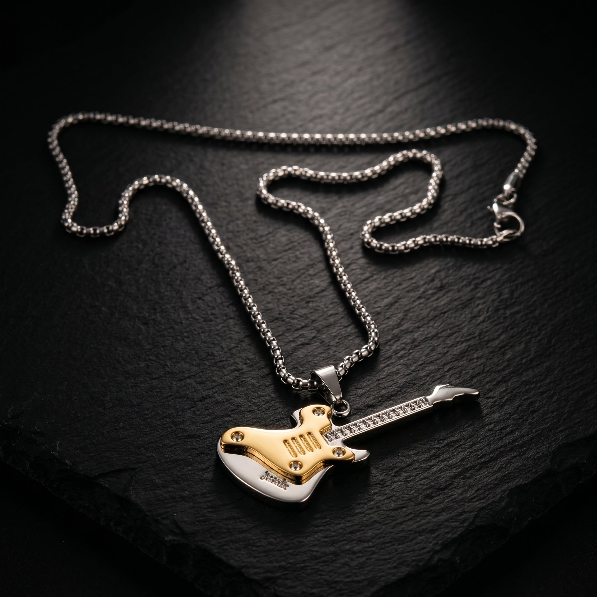 Aurev MEN Premium Guitar Pendant Necklace – Guitar height 2.3 inch | Chain length 24 Inch with Lobster Clasp lock