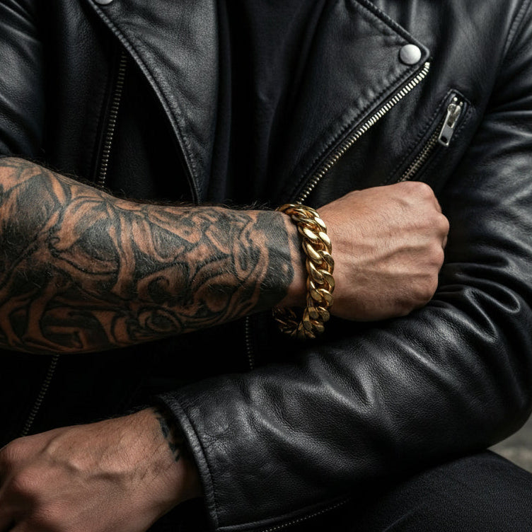 Cuban Chain Bracelet 24k Real Gold Plated, Width 10.5 mm & Length 8.5" Inches.