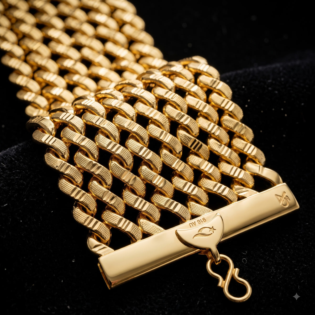 Royal Gold-Plated Wide Mesh Link Cuff Bracelet | Length 8 Inch | Width 6.8 cm | Weight 54 Gram