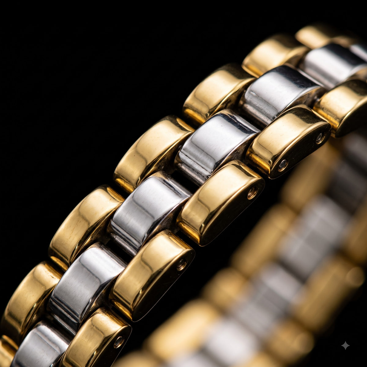 2 row Gold & a Silver Capsule Link Bracelet | Length 8.3 inch | Width 12 mm