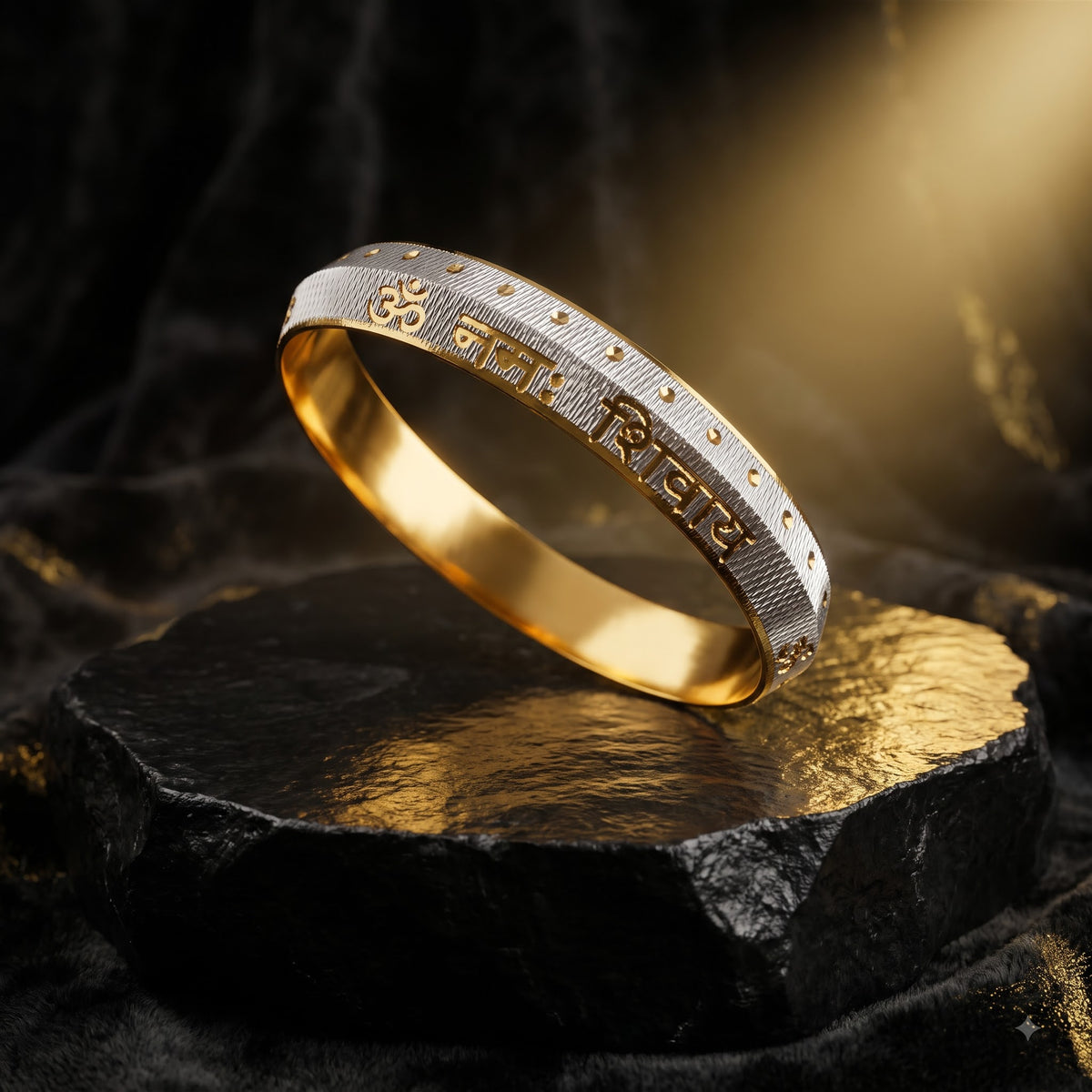 Om Namah Shivay Kada – Silver & Gold-Tone Engraved Religious Bracelet