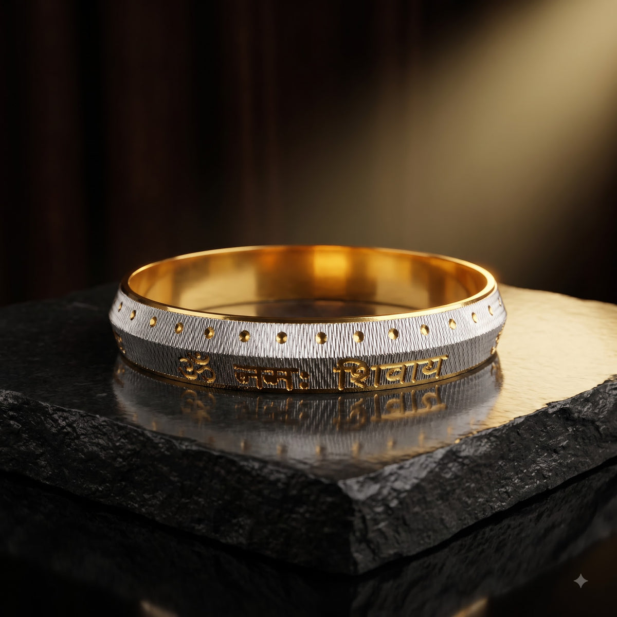 Om Namah Shivay Kada – Silver & Gold-Tone Engraved Religious Bracelet