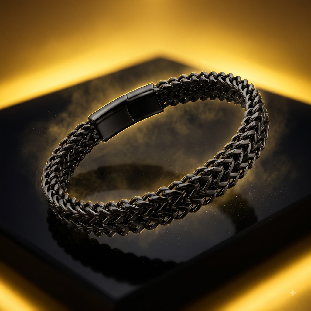 Dual Link Gold Plated Bracelet with Magnetic Lock  | Length: 8.5 Inch | Width 7 mm | Weight 25 Gram