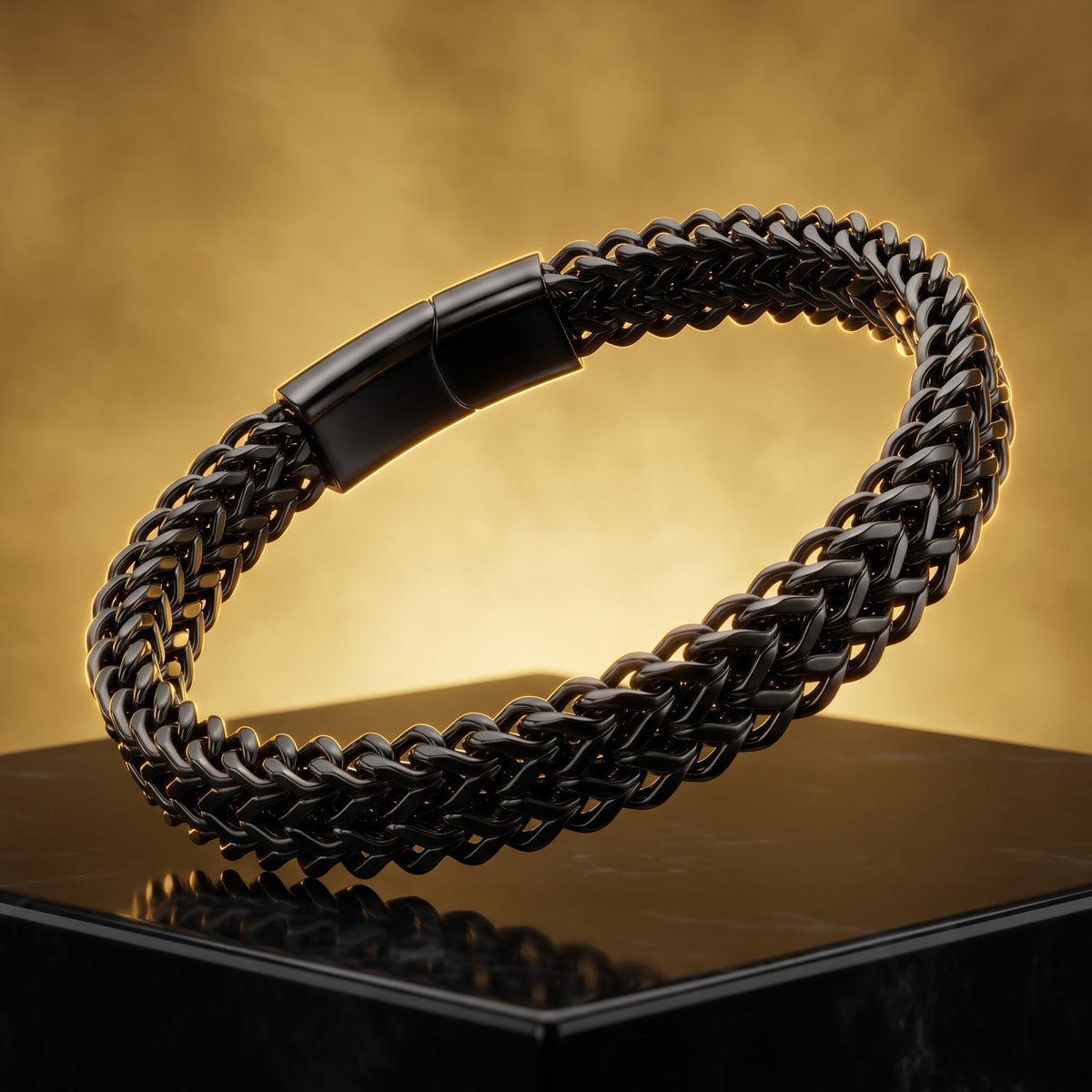 Dual Link Gold Plated Bracelet with Magnetic Lock  | Length: 8.5 Inch | Width 7 mm | Weight 25 Gram