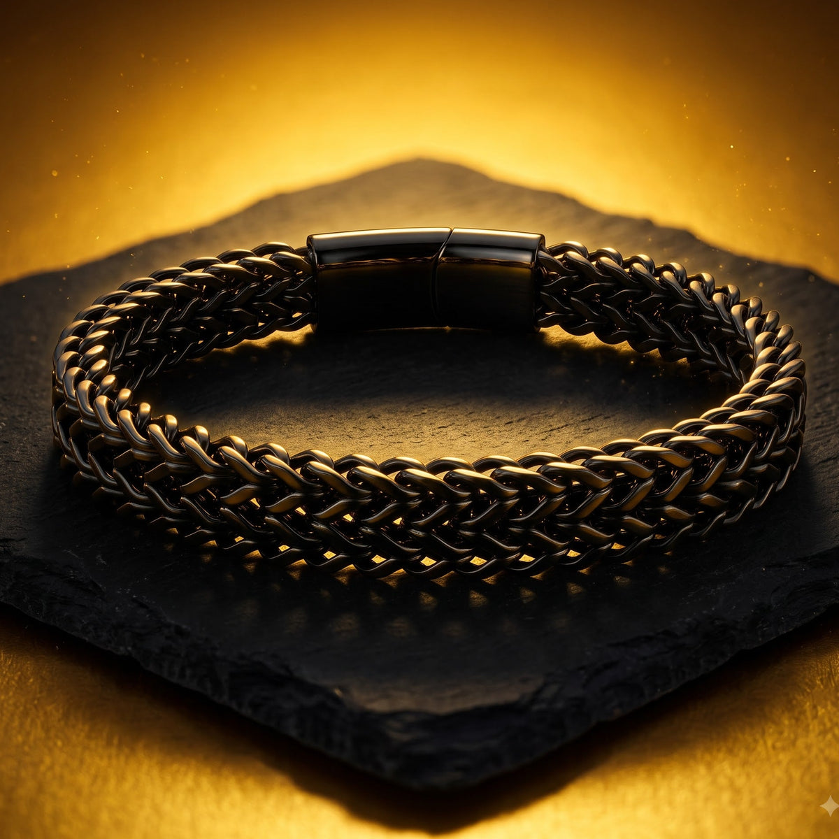 Dual Link Gold Plated Bracelet with Magnetic Lock  | Length: 8.5 Inch | Width 7 mm | Weight 25 Gram