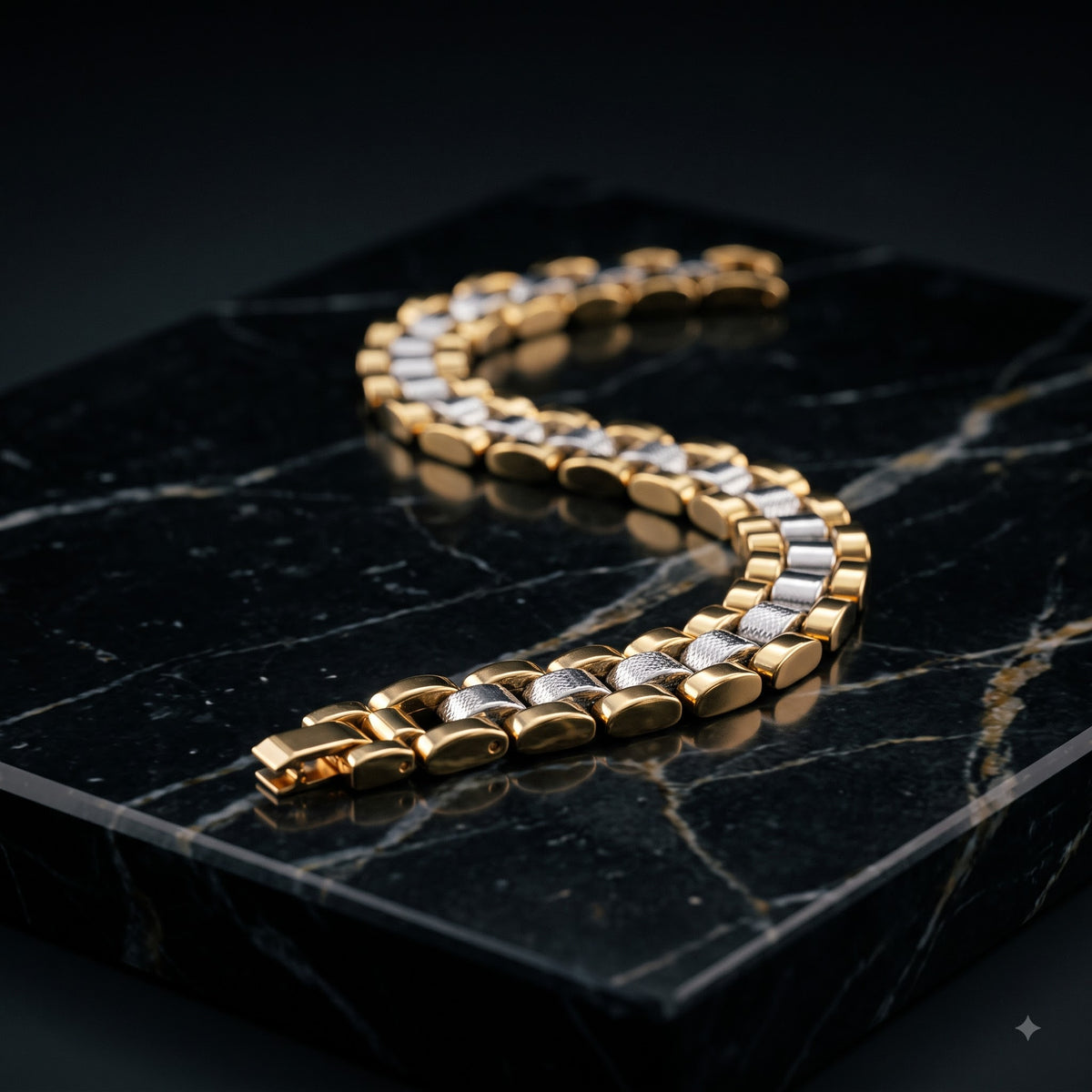 2 row Gold & a Silver Capsule Link Bracelet | Length 8.3 inch | Width 12 mm