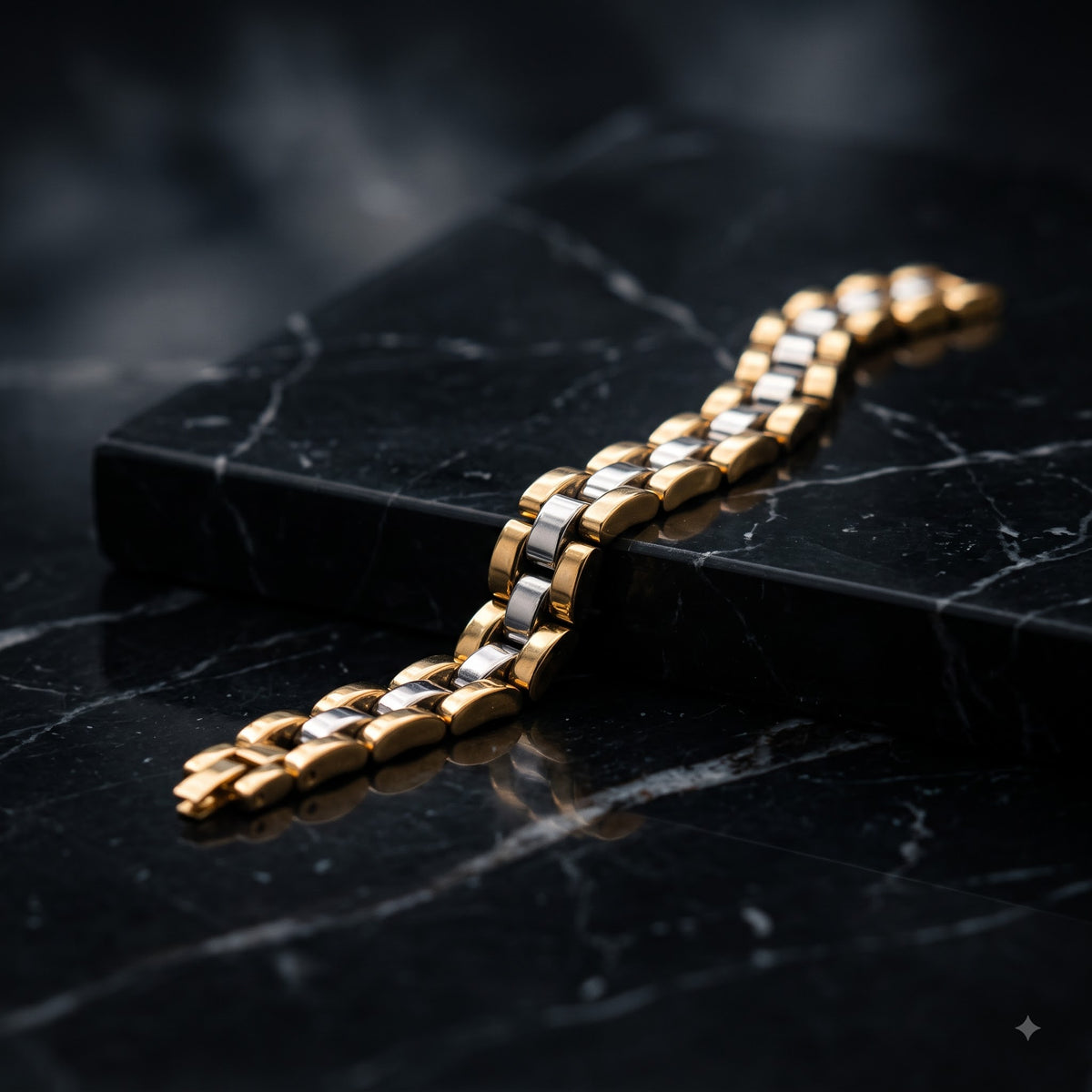 2 row Gold & a Silver Capsule Link Bracelet | Length 8.3 inch | Width 12 mm
